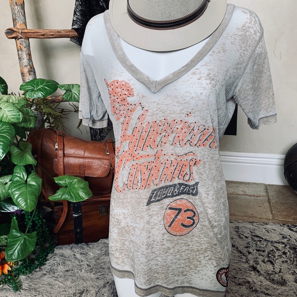 🤎AFFLICTION🧡Womens XL V-Neck Rhinestone T-shirt
